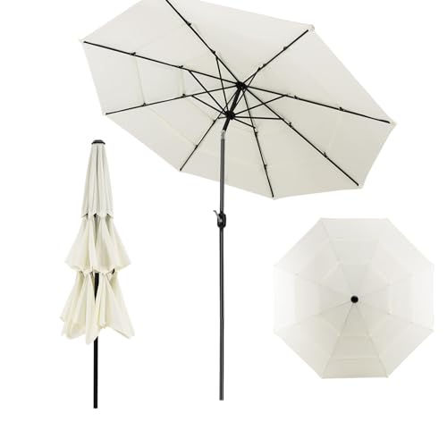 GOPLUS Sonnenschirm 300cm, Strandschirm beideseitig um 45° knickbar, UV-Schtutz, Gartenschirm mit Kurbel, 3 Schichten zur Belüftung, Marktschirm Terrassenschirm 8 Rippen, Schirm Balkon (Weiß)