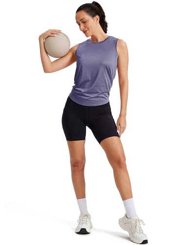 Image of MAGCOMSEN Workout Tank Tops Woman Summer Open Back Yoga Athletic Shirts Sleeveless Tie Back Loose Fit Gym Muscle Tank