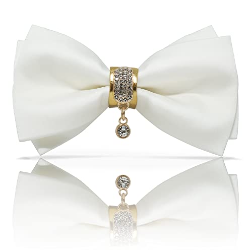 LuonanSam Men's Inlaid Crystal gem Silver-Tone Gorgeous Bowtie. (White)