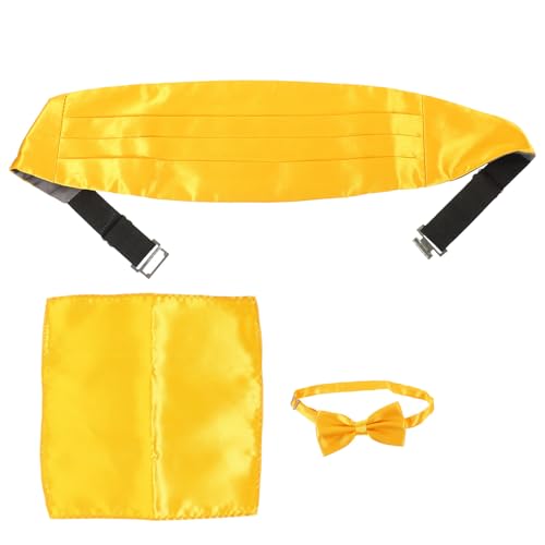Set de pajarita, fajín y pañuelo de bolsillo amarillo para hombre