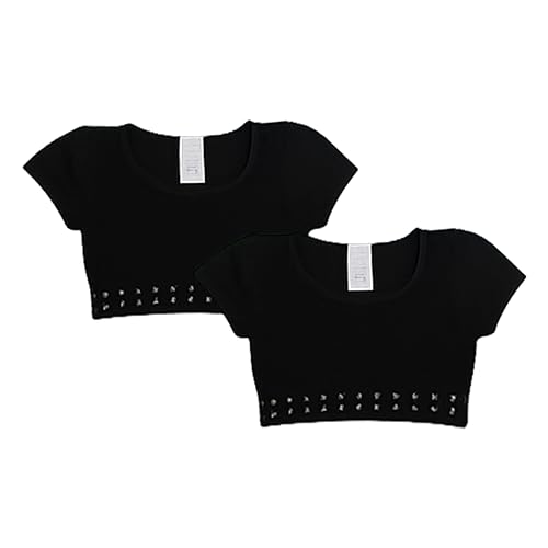 Image of Malibu Sugar Girls Mesh Crop Top Sparkling Rhinestone Dance Outfits for Girls - Short Sleeve Breathable Activewear Ages 7-14