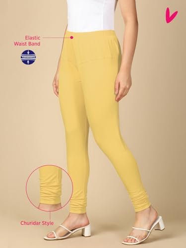 Image of Lux Cozi PYNK Solid Premium Cotton Lycra Churidar Leggings for Women | Regular Fit Elastic Waist Full Length Women Leggings | Free Size
