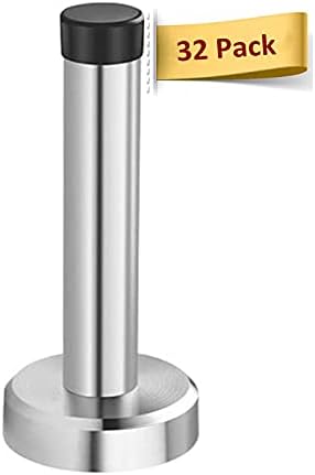 Stainless Steel Door Stopper with Sound Dampening Rubber Bumper，Wall Mount Door Stop, Contemporary Safety Door Holder with Hardware Screws, Brushed Finish, 3.5 Inch in Height (32 PCS)…