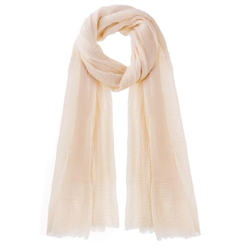 Nydotd Women Summer Cotton Linen Scarf Crinkle Long Beach Shawl Wrap hijab with Fringe (Light Apricot, 71 x 35 Inch)