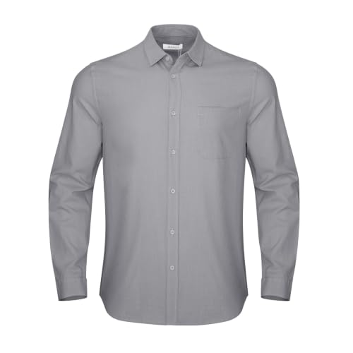 Image of JEKAOYI Mens Button Down Cotton Linen Shirts Casual Long Sleeve Beach Tops