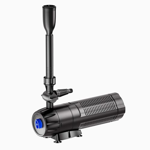 SunSun CUP-129 Springbrunnenpumpe mit Filter, 4 Fontänendüsen 1000l/h 24W und 9W UVC Klärer, Teichpumpe für Gartenteich Koiteich Biofilter