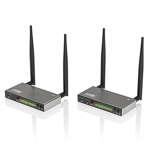 AIMIBO HDMI Wireless Transmitter & Receiver 1080P, Multiple TXS & RXs, 5.8G HDMI Extender with KVM, IR Remote, Loop-Out, 656FT, Cast Video Audio for Laptop, Fire TV Stick, Satellite to TV, Projector by AIMIBO - Used condition - US$60.84
