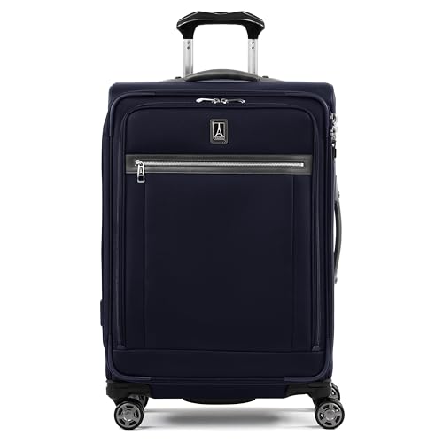 Image of Travelpro Platinum Elite Softside Expandable Checked Luggage, 8 Wheel Spinner Suitcase, TSA Lock, Men and Women, Dark Blue, Checked Medium 25-Inch