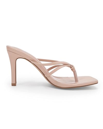 Image of Coutgo Womens Heeled Sandals Strappy Square Toe Flip Flops Fashion Thong Slip on Stiletto Sandals