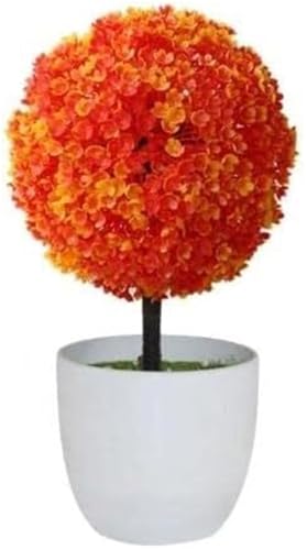 Plantas falsas, plantas de escritorio, mini plantas de plástico, árbol simulado 1 pieza de adorno artificial en maceta con forma de bola de topiario, bonsái, planta falsa, bonsái, maceta de árbol pequ