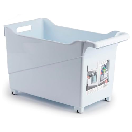 Acan Tradineur Carrello multiuso in plastica con ruote e manico n. 2, cestino organizer per prodotti per la pulizia, bagno, cucina, bianco, 28 x 23,7 x 45 cm