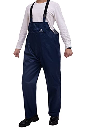 RainRider Rain Bib Pants for Men Women 150D Oxford Safety Trousers Heavy Duty Waterproof Work Pants Rip-Stop Overalls(Navy,XL)