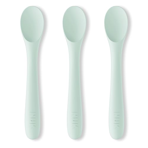 Image of NUK Silicone Baby Spoons, Durable Silicone Material, Easy to Hold & Feed, Dishwasher-Safe, BPA-Free, Pack of 3