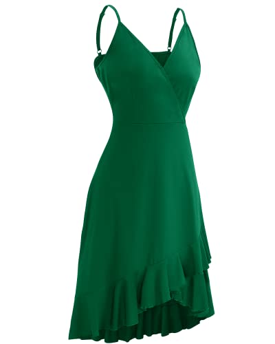 Image of ULTRANICE Womens Summer Dresses Floral V Neck Ruffled Hem Spaghetti Spring Casual Beach Outfits Flowy Wrap Sun Dress
