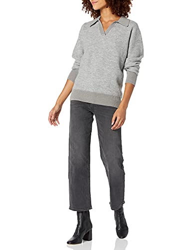 Image of Cable Stitch Women's Two Tone Polo Neck Open Collar V-Neck Sweater - Long Sleeve Relaxed Pullover Top