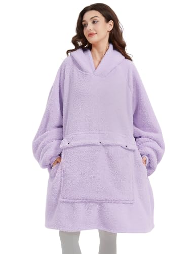 Image of KFUBUO Sherpa Wearable Blanket Hoodie Adult Oversized Sweatshirt Blanket Gifts for Women