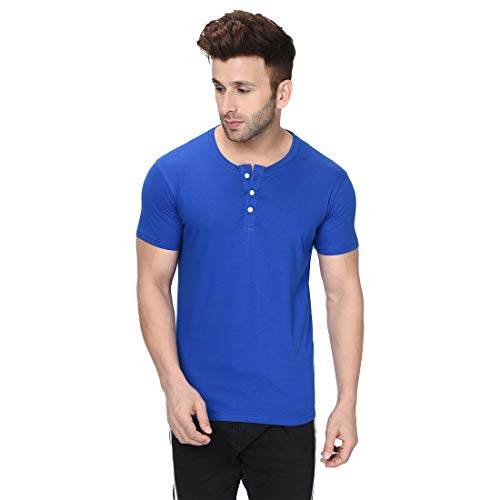 Image of London Hills Henley Neck T Shirt for Men | Tshirt for Man | T Shirt for Men | Mens Casual T Shirts | Cotton Blend Solid Half Sleeve Button Neck Slim Fit Casual Tee