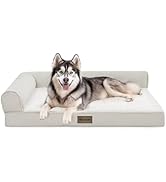Deconovo Luxury PV Velvet and Linen Dog Bed with L-Shape Armrest, Anti-Slip Base with Non-Skid Do...