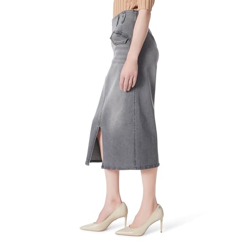 DEE OCLEPPO Women's Millie Zipper Front Denim Skirt with Center Slit Standard2