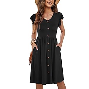 WNEEDU Women Summer Dresses Sleeveless Casual Loose Swing Button Down Midi Dress with Pockets