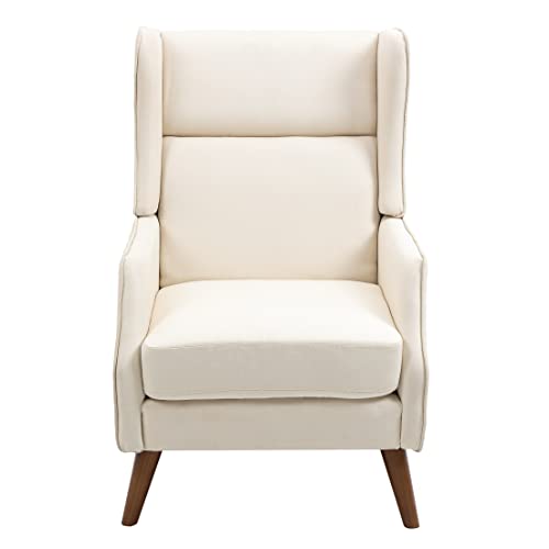 Uixe 39" High Wingback Accent Chairs For Bedroom, Comfy Upholstered Armchair Modern Living Room Chair Mid Century Sofa Lounge Arm Seat Linen Fabric Reading Chair For Home Office (White) #TOP2