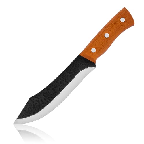 Image of Machado Heavy Duty Cleaver Knife | Forged Stainless Steel Butcher Knife with Wooden Handle | Hammered Blade for Meat Cutting, Chopping & Outdoor BBQ | Professional Chef & Home Use