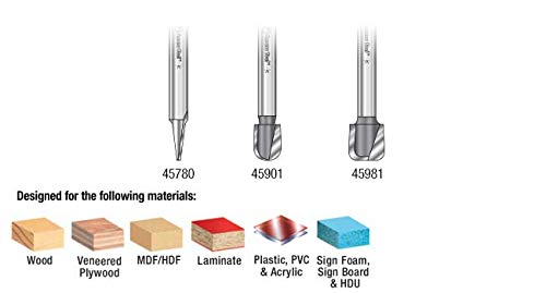 Amana Tool 3-Pc 3D CNC Signmaking Lettering & Engraving SC 1/4 Router Bit Set