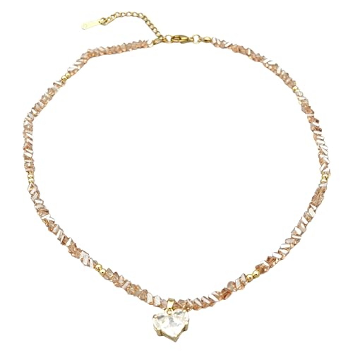 Gargantilla de cuentas negra, rosa y blanca con un delicado dije de corazón