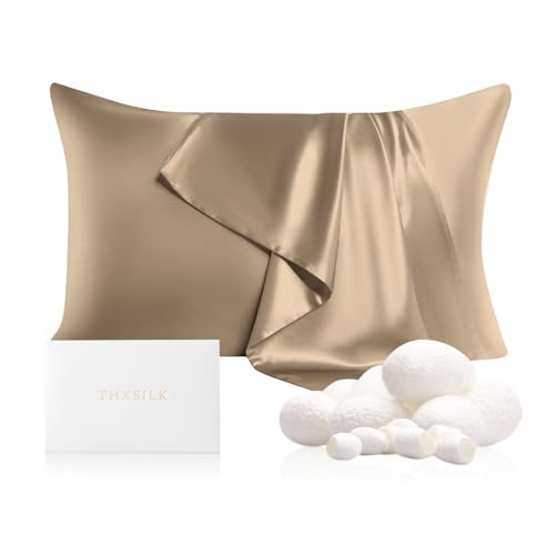 Image of THXSILK 100% Mulberry Silk Pillowcase for Hair and Skin Health, 22 Momme Soft and Smooth Pillowcase with Hidden Zipper, Both Sides Premium Grade 6A+ Silk, 1pc (Standard 20 inchx26 inch, Taupe)