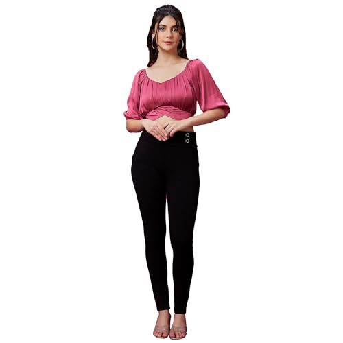Image of Globus Women Pink Solid Back Tie-Up Party Crop Top-3639938001
