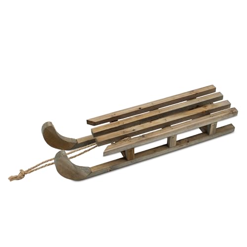 Trineo decorativo de madera natural con cuerda, 46 x 12 cm, decoración de trineo de madera con cordón natural para manualidades y decoración, trineo decorativo en miniatura para Navidad, Adviento