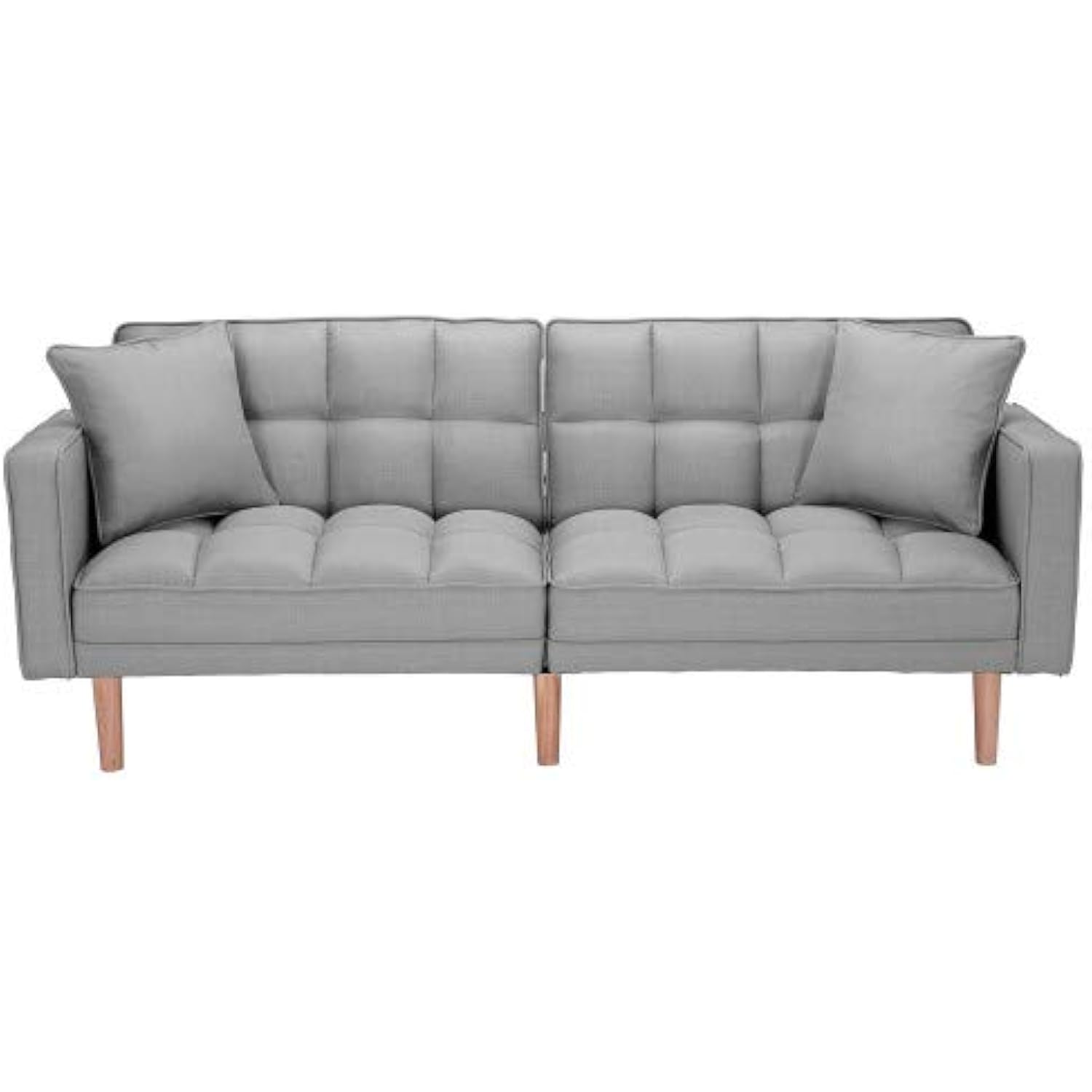 Upholstered Sleeper Sofa with 2 Pillows Fabric Futon with