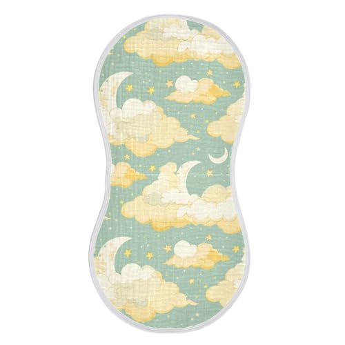 Yellow Star Clouds Cotton Muslin Burp Cloths Large Breathable Baby spit up Rags for Unisex Babies Set of 2, 22x11in2