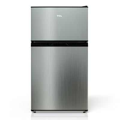 TCL 3.1 Cu Ft Compact Double Door Refrigerator in Silver, Small Mini Fridge with Freezer for Bedroom, Dorm, Office, Kitchen
