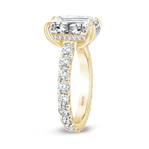 5.5CT Emerald Cut Promise Ring for Women, Simulated Diamond Ring,18K Yellow Gold Plated 925 Sterling Silver Ring2