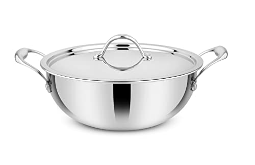 Image of Prabha Prima Deep Kadhai with Lid, Stainless Steel, Kitchen Kadhai, 26cm, 4.5L, Induction & Non Induction Base, 60 Months Warranty