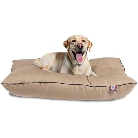 Majestic Pet Rectangle Large Dog Bed Washable – Non Slip Comfy Pet Bed – Dog Crate Bed Super Value Pillow Dog Bed – Dog Kennel Bed for Sleeping - Dog Bed Large Breed 46 x 35 Inch – Solid Khaki Cover