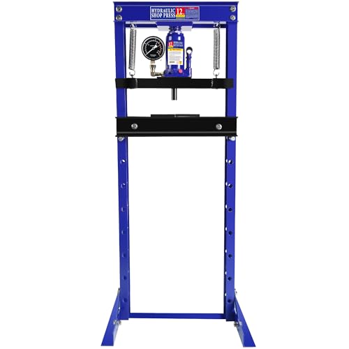 Image of Hydraulic Press, 12 Ton Shop Press H-Frame Garage Floor Hydraulic Shop Press with Adjustable Working Table Heigh, Plates