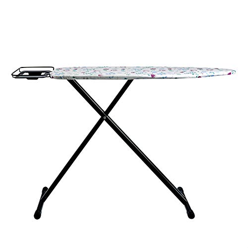 Amazon Basics Ironing Board Medium 122x38 cm with Iron Rest H Shape, Black, Floral