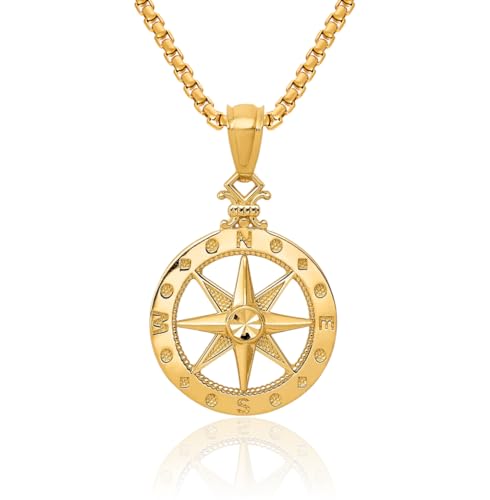 IceCarats 14K Solid Yellow Gold North Star Compass Necklace Nautical Charm Pendant