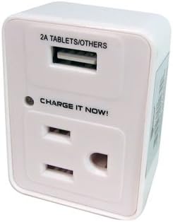 USB Charger Hub with Pass-Through 3-Prong Outlet Socket - Assorted Colors