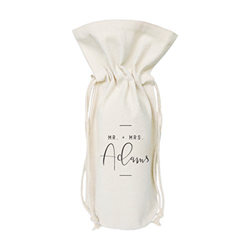 The Cotton Canvas Co Personalized Mr Mrs with Last Name Wine Bag Bottle Cover Bridal Party Gift and Wedding Gift Bag