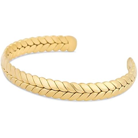 Akitsune Laurea Bracelet | Laurel wreath Roman Antique Link Bangle Trinket Womens Mens Stainless Steel Bracelet Cuff - Gold 2.25 inch Diameter Cover