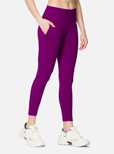 Image of VSTAR PL02 Women Ankle Length Stretchable Slim Fit Leggings with Secured Side Pocket | Moisture-Wicking | Soft Waistband & Cotton-Elastane Fabric | S | Plum