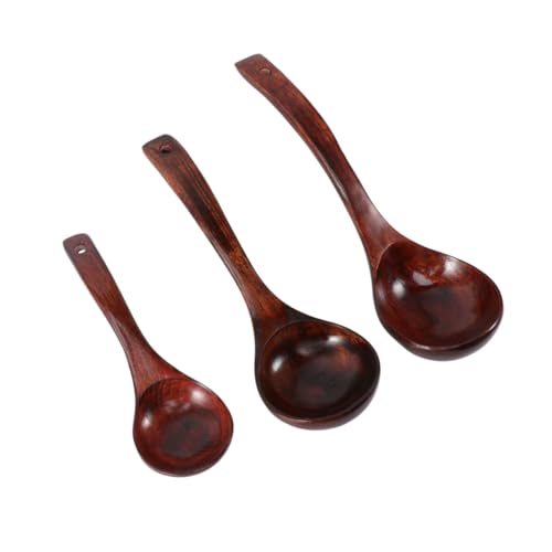 LEDMOMO 3個 老漆仕上げ天然楠木製スープおたま点 長柄で軽量調理用スプーン キッチン用多目的調味料ミキシングスプーン