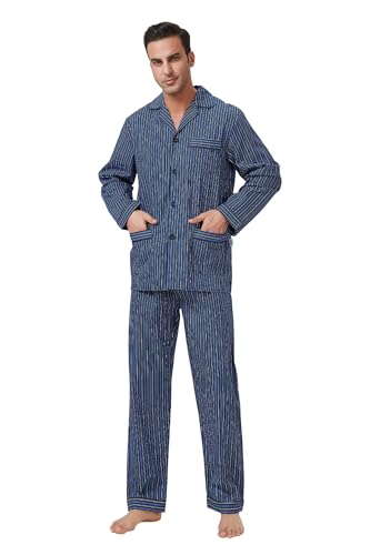 Image of GLOBAL Mens Pajamas Set, 100% Cotton Woven Drawstring Sleepwear Set with Top and Pants /Bottoms