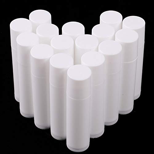 Hoiny 25 Stück Leer Kunststoff Lippenstift Tubes Wiederverwendbar Leere Lippenpflegestift Behälter für DIY Hausgemachte Lippenbalsams Nachfüllbar mit Kappe (Weiß 5ml)