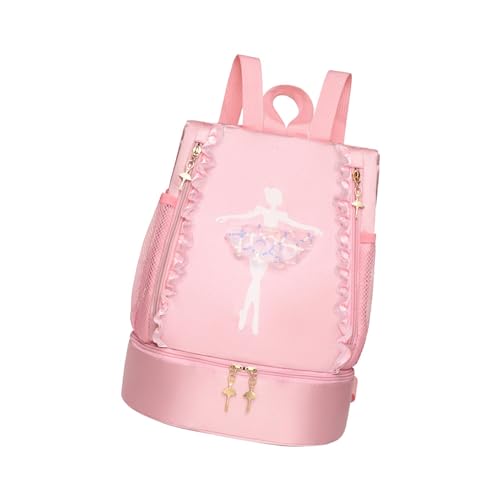 JISADER Bolsa de ballet Bolsa de danza de ballet para niña Mochila con cierre de cremallera Mochila de ballet Bolsa de danza para regalo Cumpleaños Viaje, decoración de encaje rosa