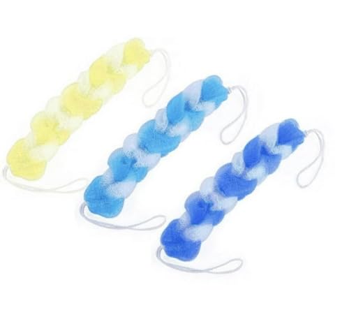 Double Rope Long Braided Bath Scrunchie Back Scrubber -Hanging Loop, Easy Use Handles