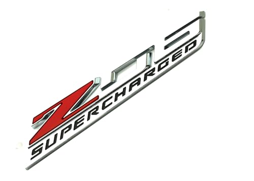 Image of C7 Z06 Supercharged Emblem 3D Badge Nameplate Logo Replacement for 2015-2019 C7 Corvette 6 inch x 7 /8 inch (Chrome Red)
